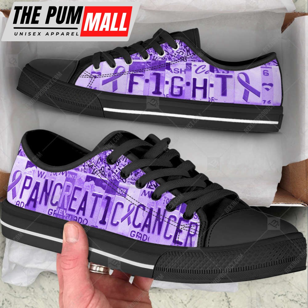 Pancreatic Cancer Low Top Canvas Shoes – Fight License Plates Purple