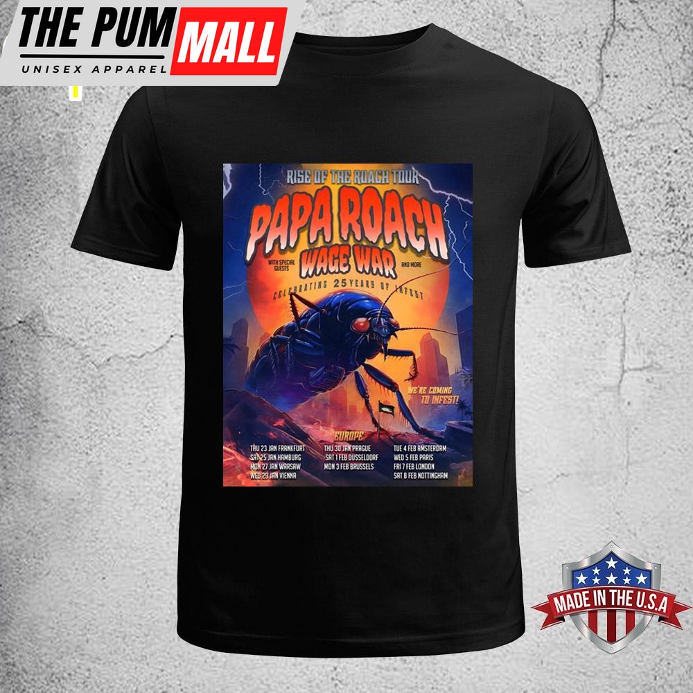 Papa Roach Rise Of The Roach 2025 UK Europe Tour Poster Unisex T-Shirt
