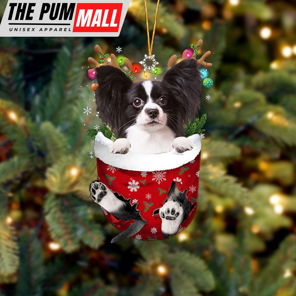 Papillon 3 In Snow Pocket Christmas Ornament – Two Sided Christmas Plastic Hanging Limited Edition