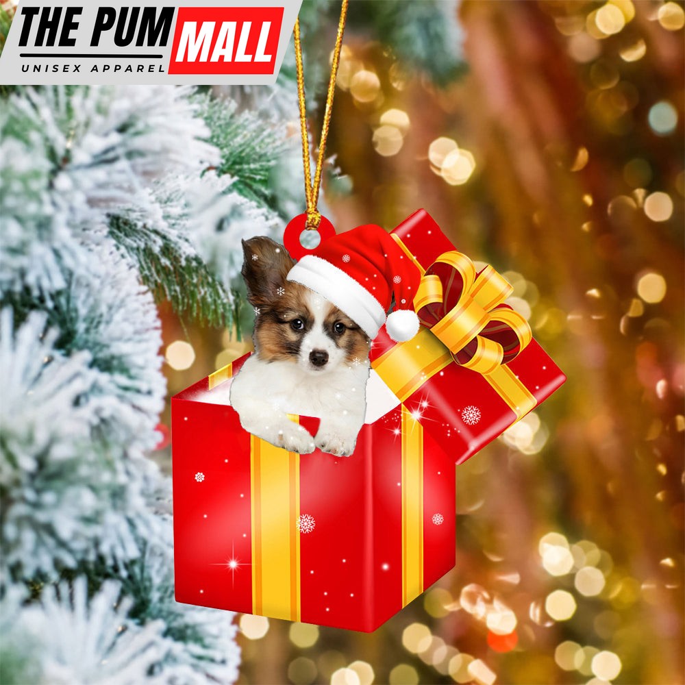 Papillon In Red Gift Box Christmas Ornament – Holiday Dog Ornaments Limited Edition
