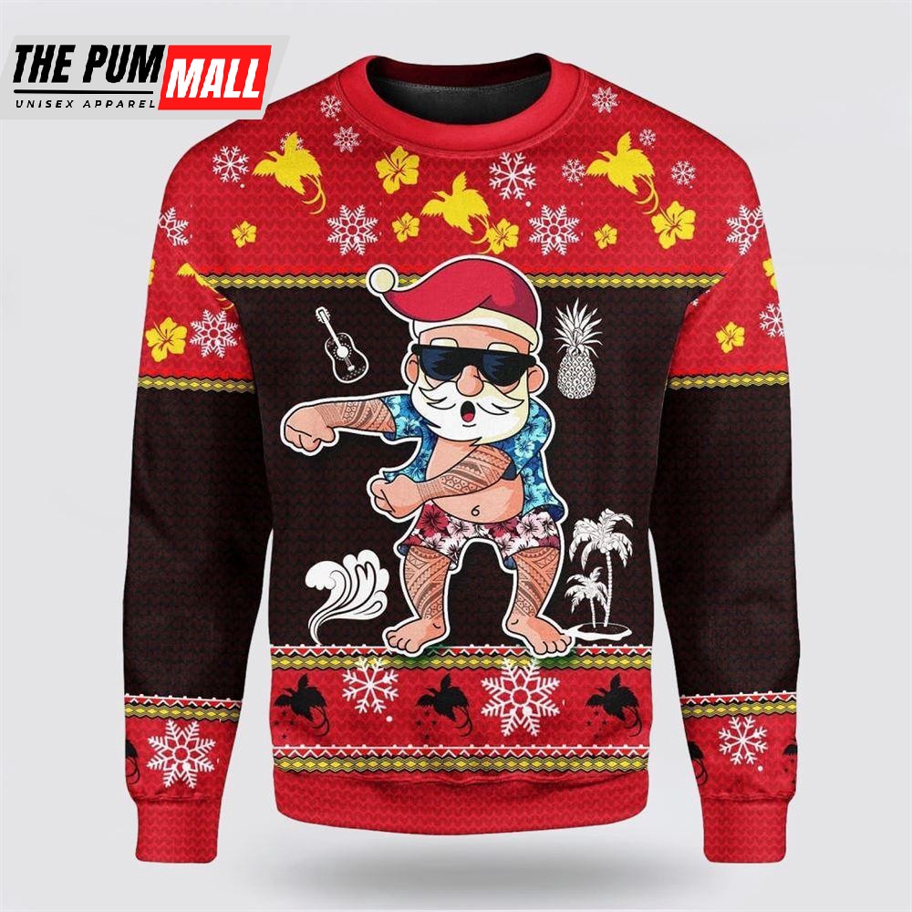 Papua New Guinea Ugly Christmas Sweater Santa Claus Polynesian Tattoo
