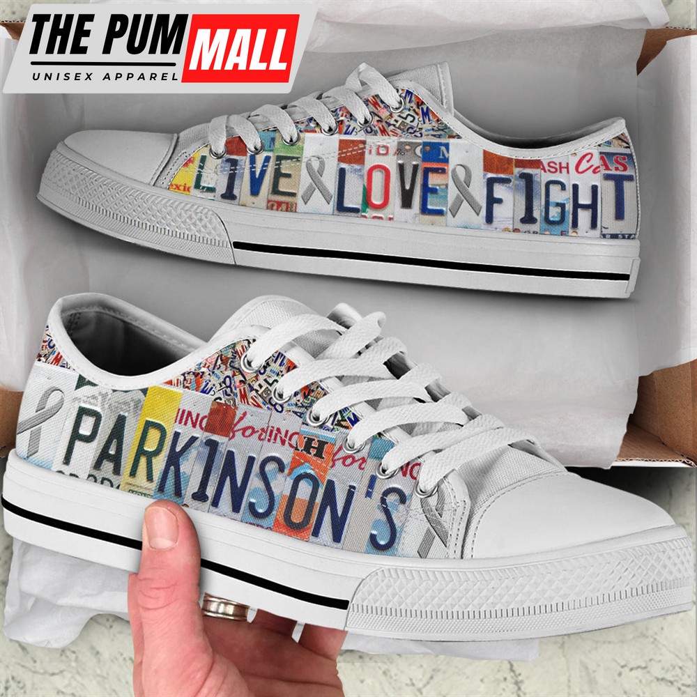 Parkinson’s Shoes Live Love Fight License Plates Low Top Shoes – Best Gift For Men And Women – Cancer Awareness Shoes Malalan