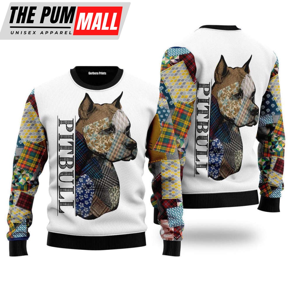 Patchwork Pitbull Ugly Christmas Sweater – Perfect Gift for Dog Lovers