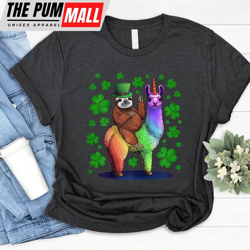 Patrick’s Day T-Shirt, Funny Sloth Riding Llama Unicorn St Patricks Day T-Shirt, Funny St. Patrick’s Day Shirts, Sloth Lover Tee, Llama Shirt