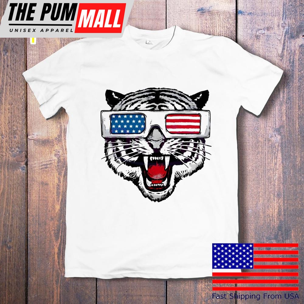 Patriotic Tiger Sunglasses American Flag July 4th Usa T-Shirt