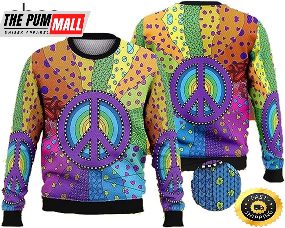 Peace Color Hippie Mens Sweater Winter Holiday