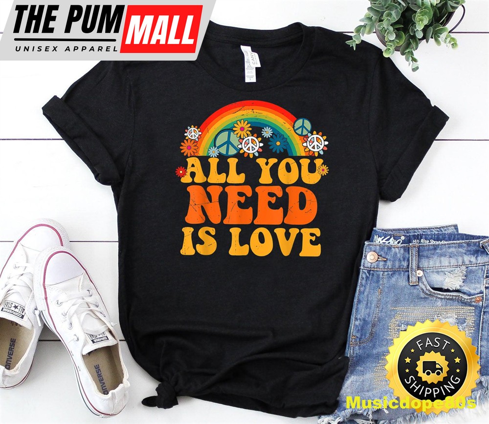 Peace Love 60s 70s Tie Dye Groovy Hippie Costume Halloween T-Shirt