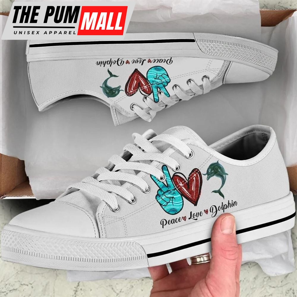 Peace Love Dolphin Sign Low Top Shoes – Low Top Shoes Mens, Women