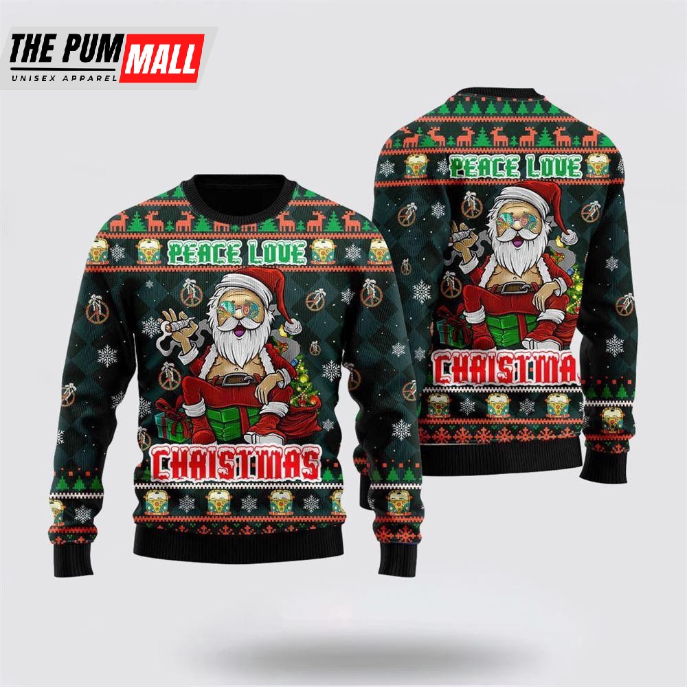 Peace Love Hippie Santa Claus Ugly Christmas Sweater
