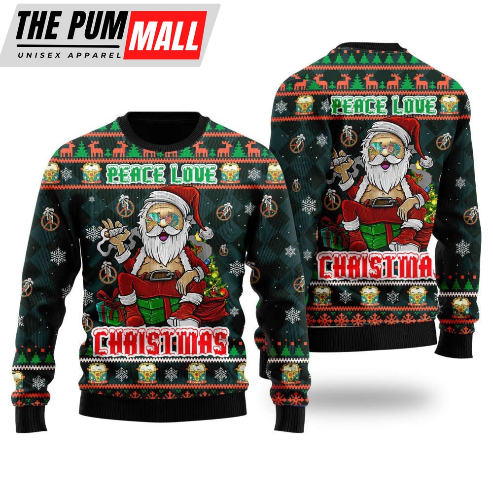 Peace Love Hippie Santa Claus Ugly Christmas Sweater For Christmas Gift