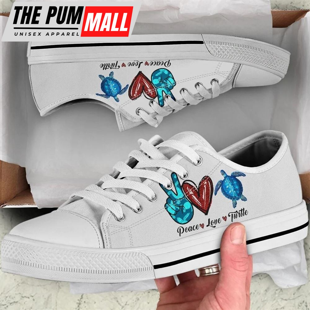 Peace Love Turtle Sign Low Top Shoes – Low Top Shoes Mens, Women