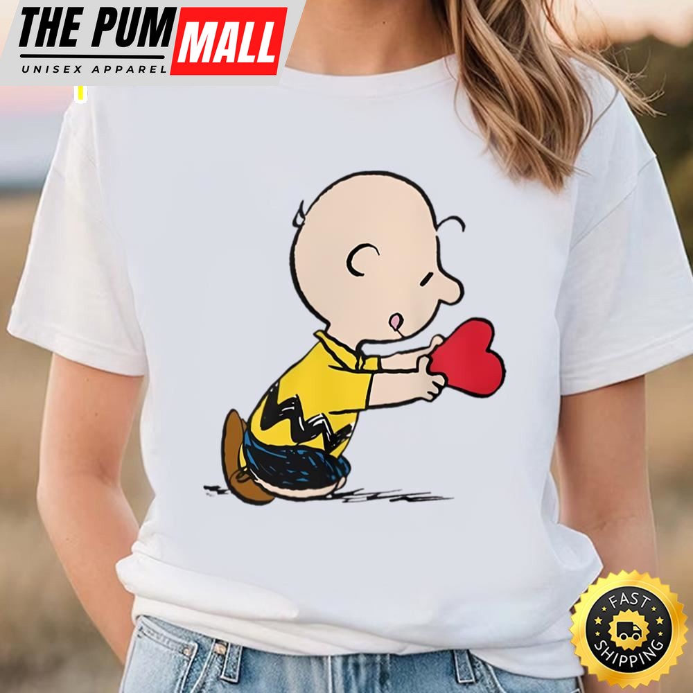Peanuts Valentines Day Charlie Brown Red Heart T-Shirt