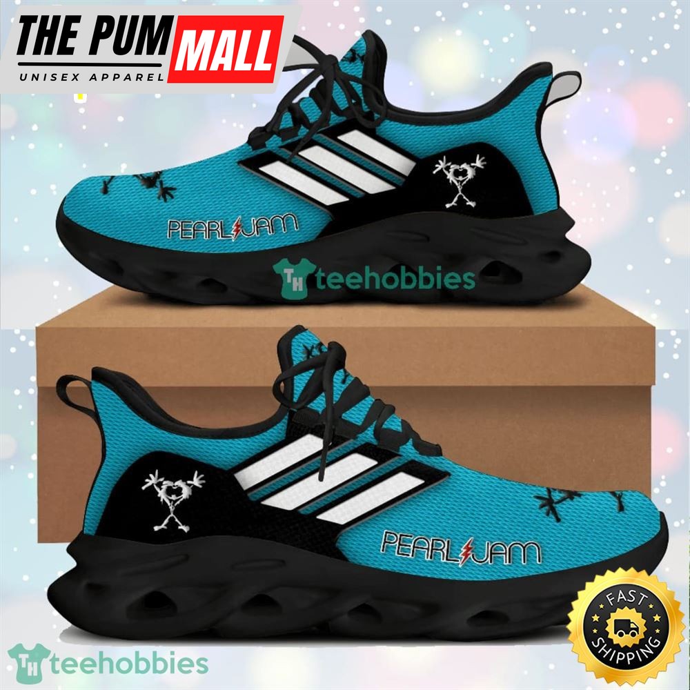 Pearl Jam Rock Band White Striped Light Blue Max Soul Shoes Running Sneakers