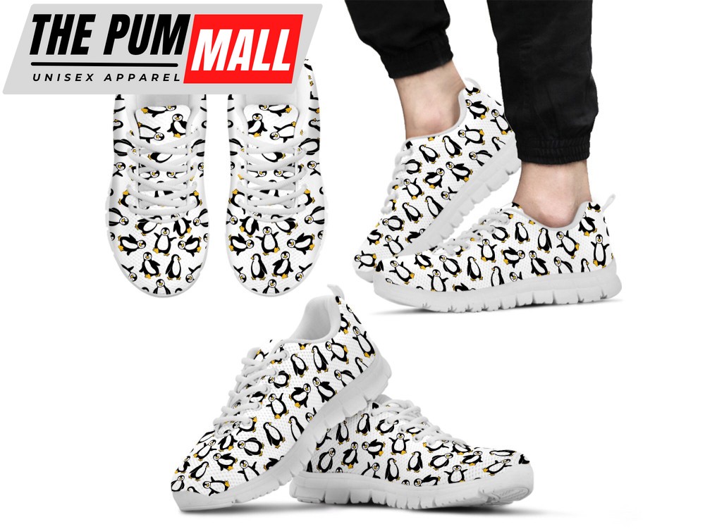Penguin Fitness Shoes Custom Name Shoes Penguin Pattern Running Sneakers For Women Men