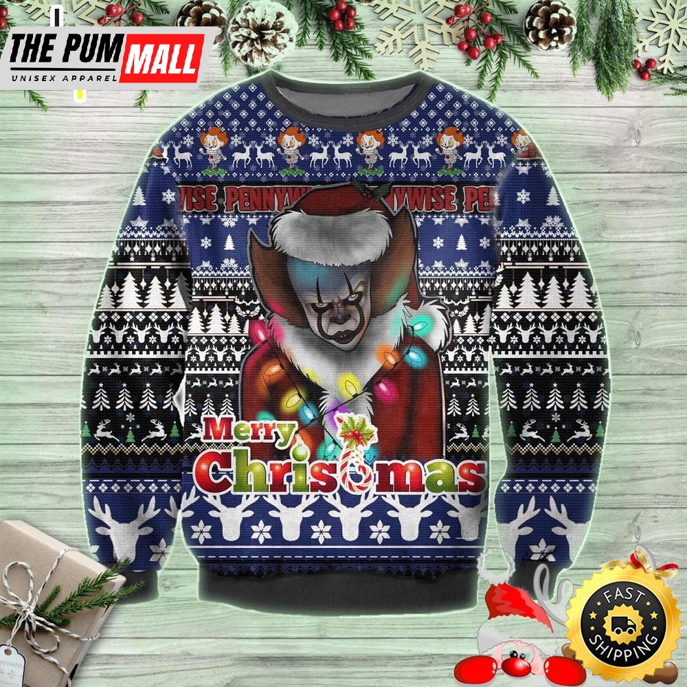 Pennywise IT Lights Horror Movie Ugly Christmas Sweater