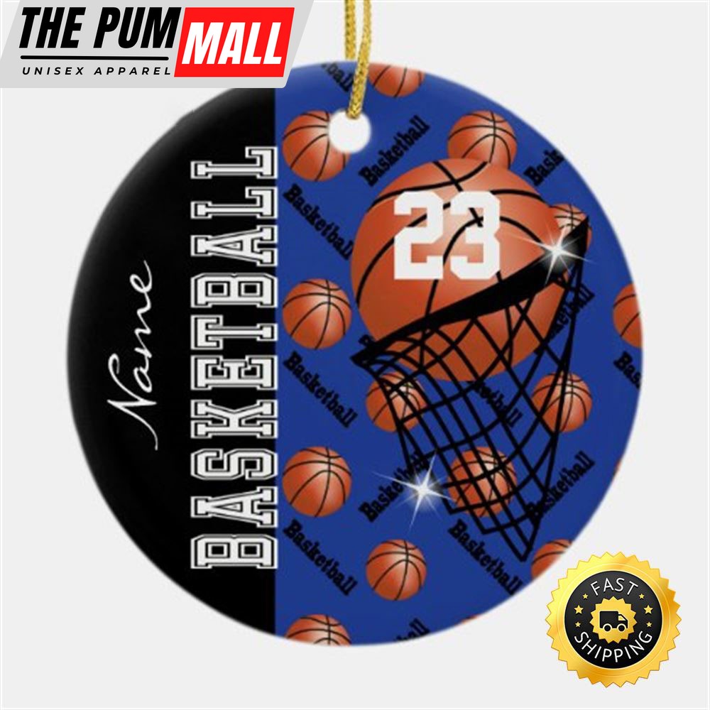 Personalize Dark Blue Basketball Ceramic NBA Christmas Ornaments Limited Edition