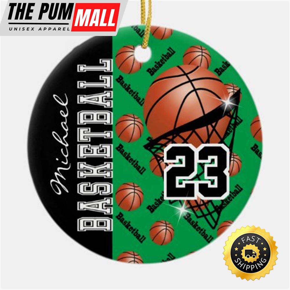 Personalize Green Basketball Ceramic NBA Christmas Ornaments Limited Edition