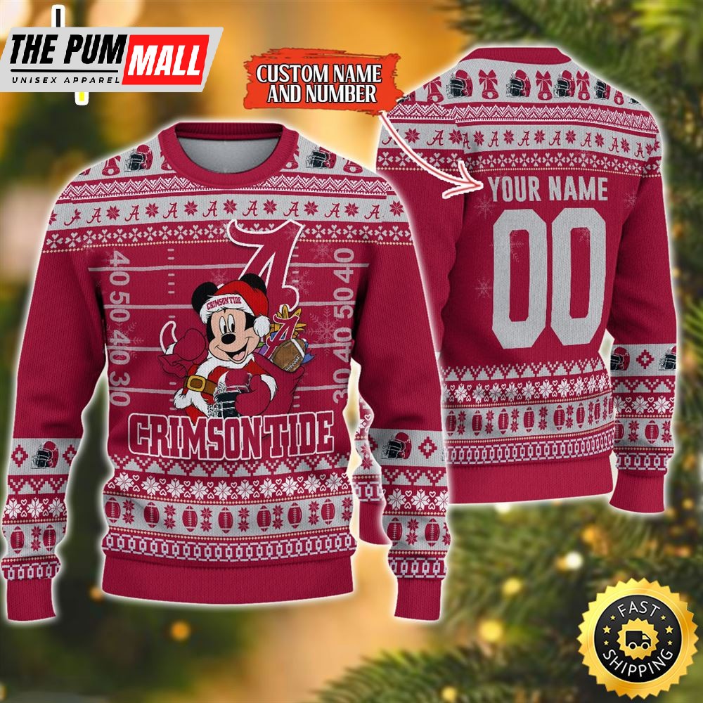 Personalized Alabama Crimson Tide Mickey Ugly Christmas Sweater