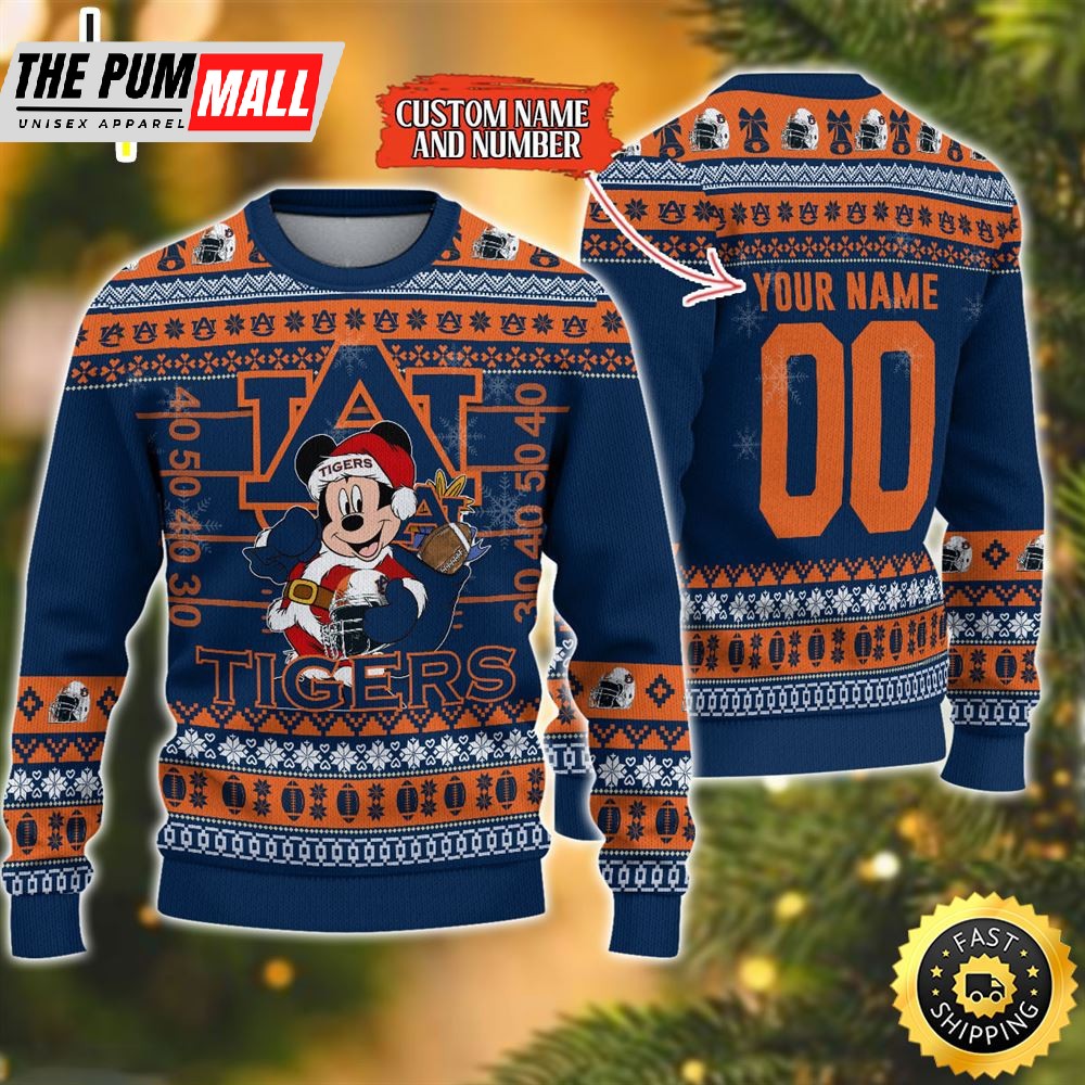 Personalized Auburn Tigers Mickey Ugly Christmas Sweater