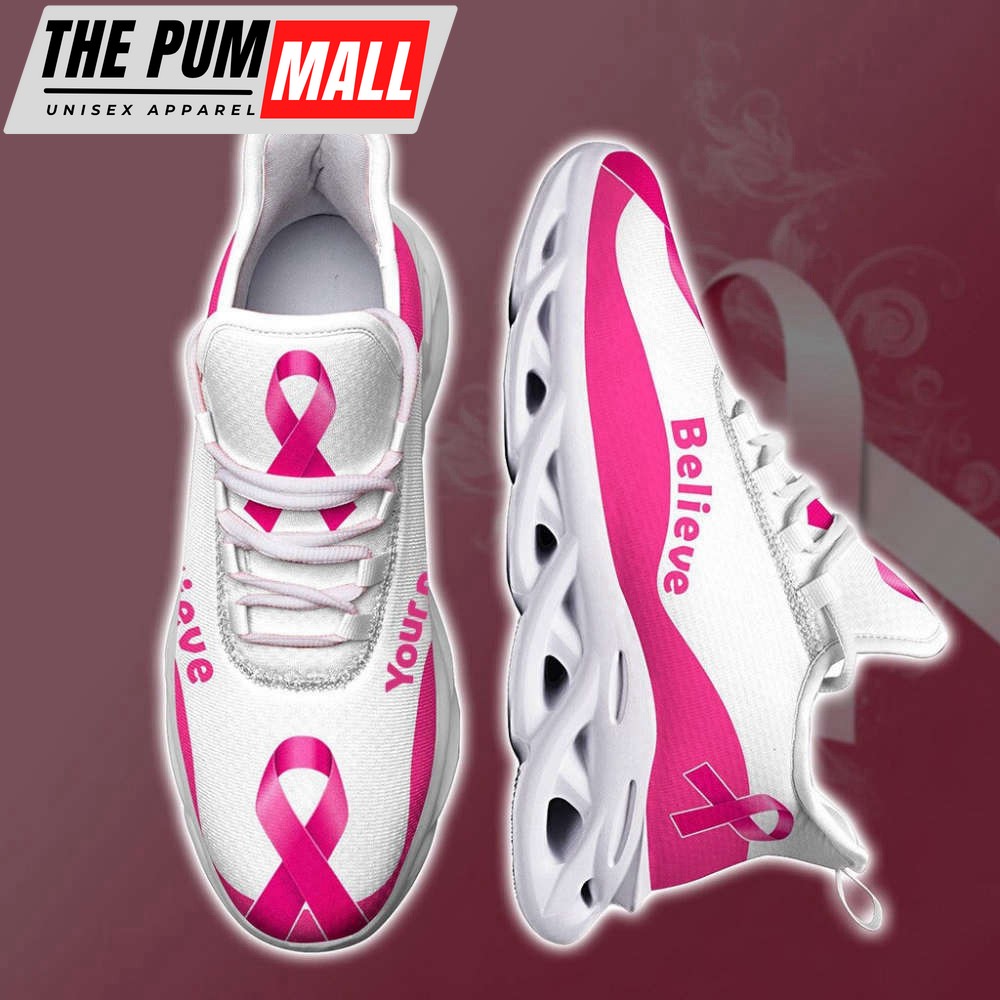 Personalized Believe Hope Breast Cancer Max Shoes, Pink Ribbon Shoes, Breast Cancer Gifts