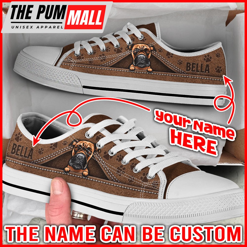 Personalized Boxer Dog Lover Shoes Peeking Low Top Sneaker – Sneaker For Dog Walking – Dog Walking Shoes Men Women