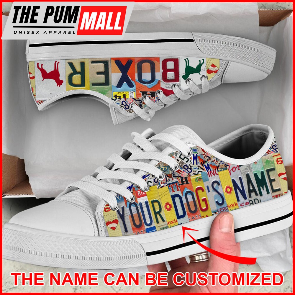 Personalized Boxer Lover License Plates Low Top Sneaker – Sneaker For Dog Walking – Best Shoes For Dog Mom Malalan
