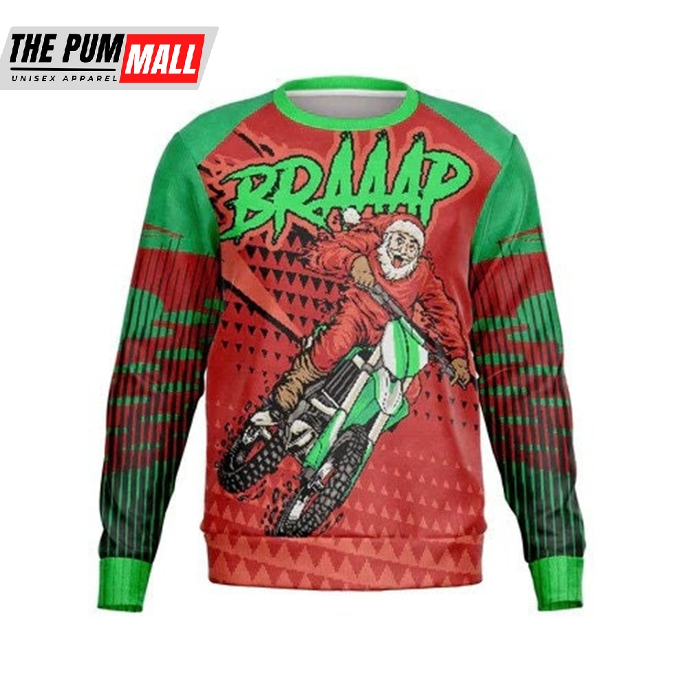 Personalized BRAAAP Santa Motorcycle Ugly Christmas Sweater
