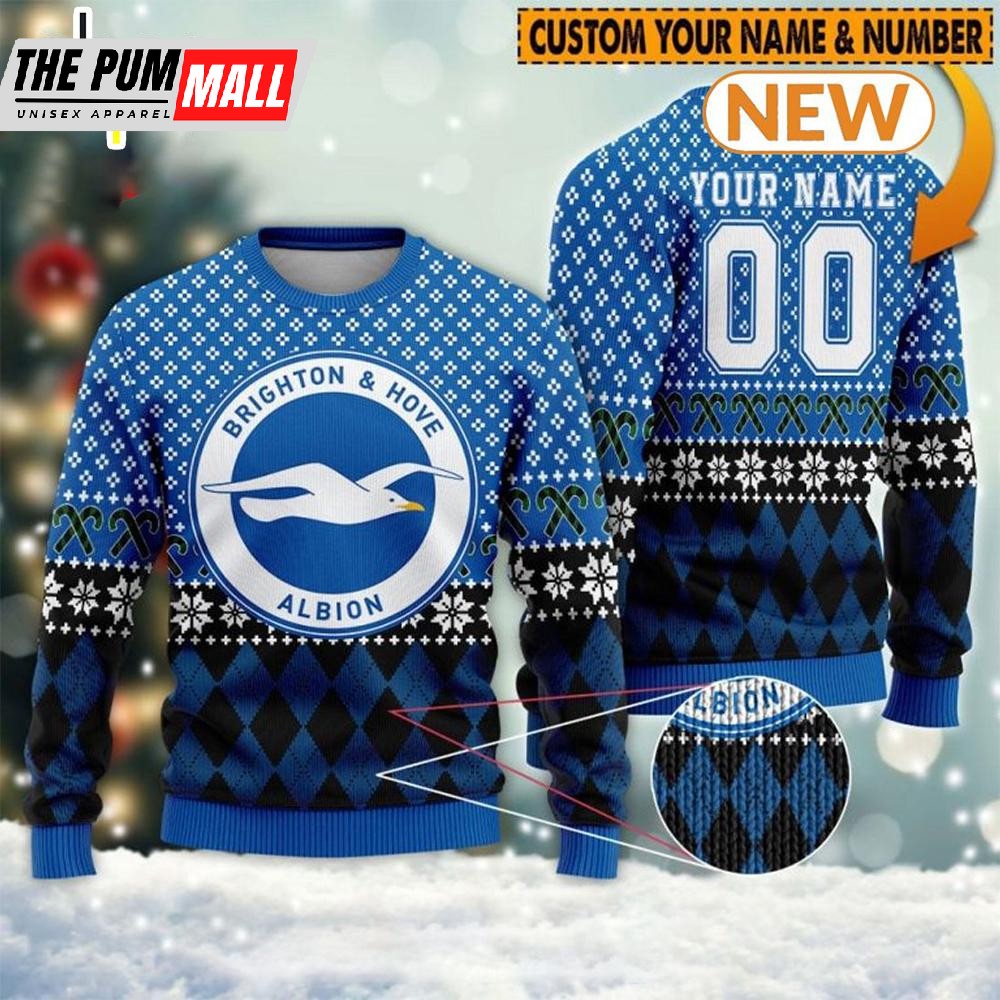 Personalized Brighton & Hove Albion Ugly Christmas Sweater Shirt, Sweatshirt