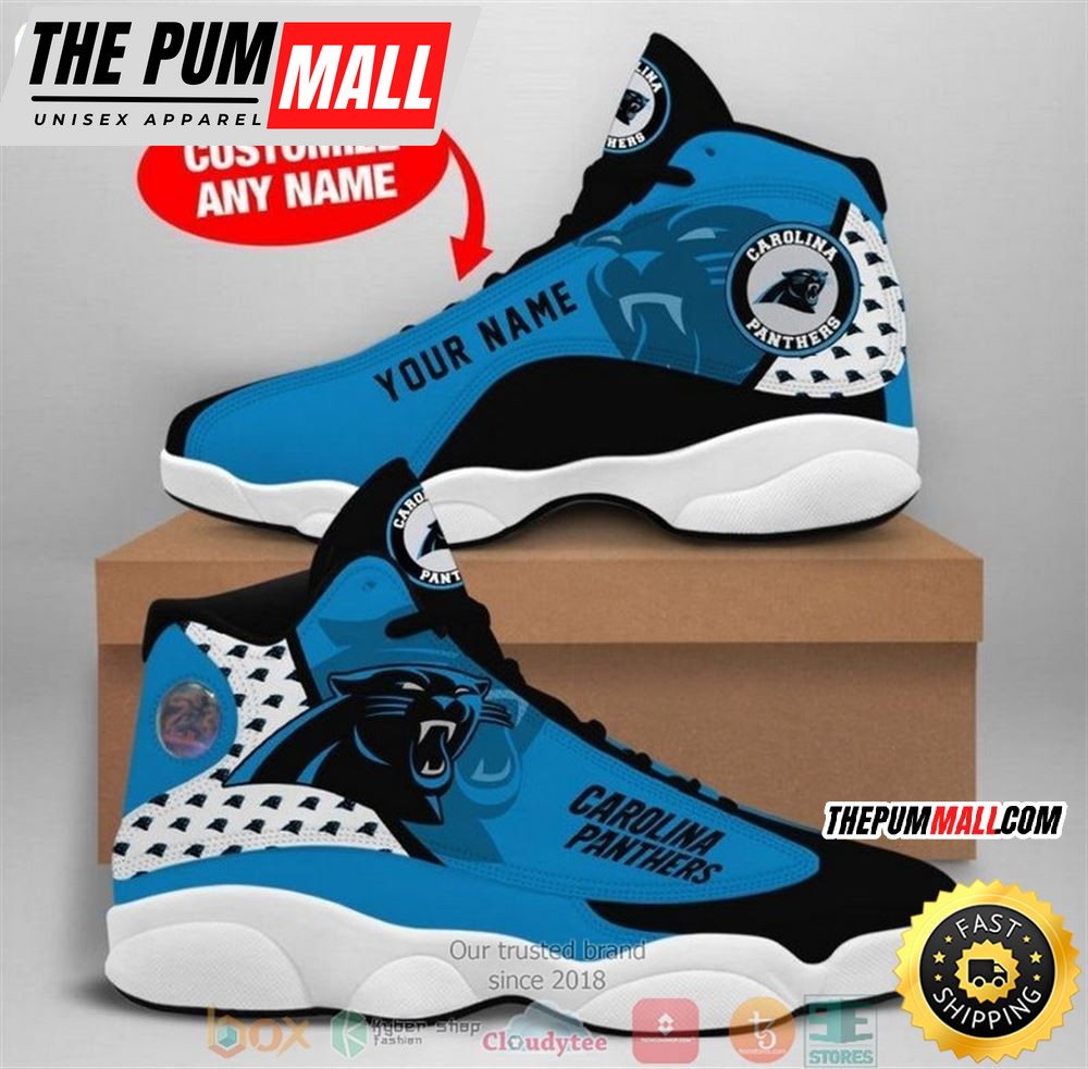 Personalized Carolina Panthers Nfl Big Logo Football Team 4 Air Jd 13 Sneaker Shoes