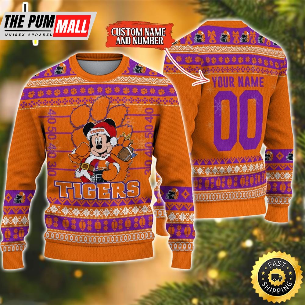 Personalized Clemson Tigers Mickey Ugly Christmas Sweater
