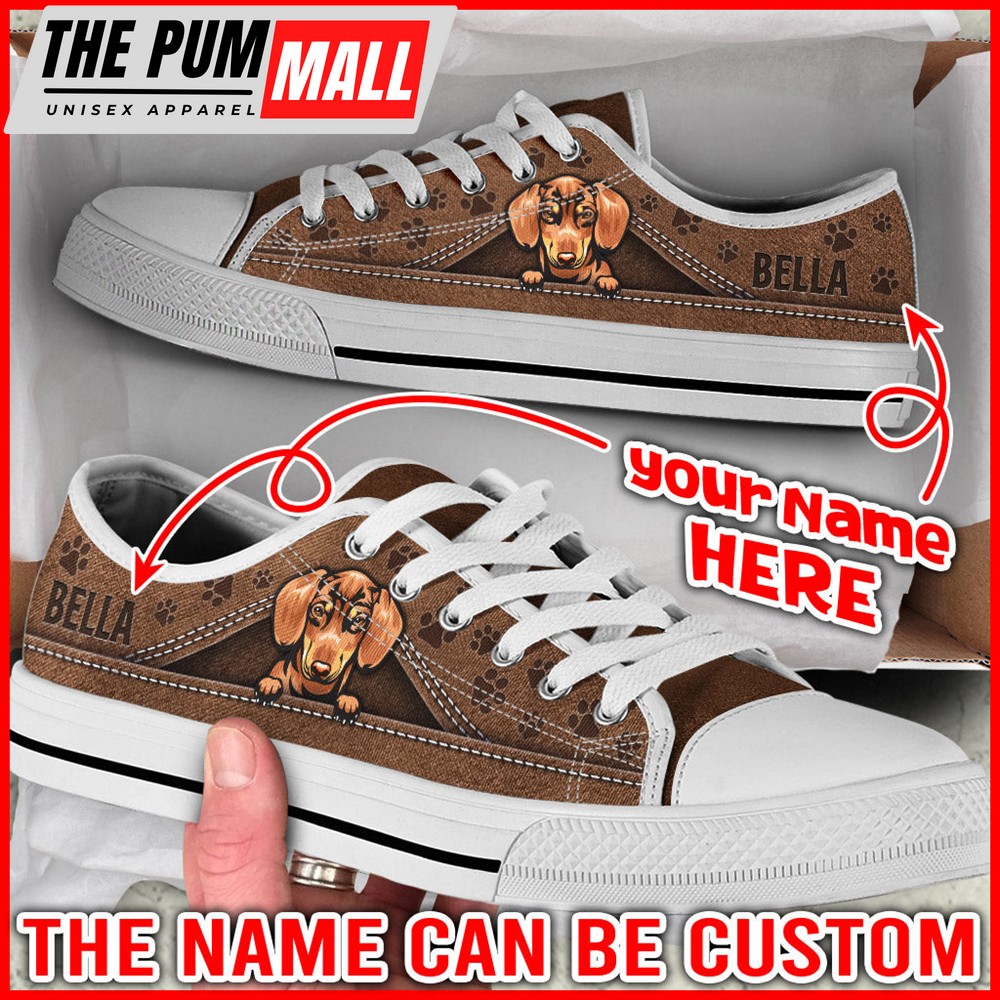 Personalized Dachshund Dog Lover Shoes Peeking Low Top Sneaker – Dog Walking Shoes Men Women