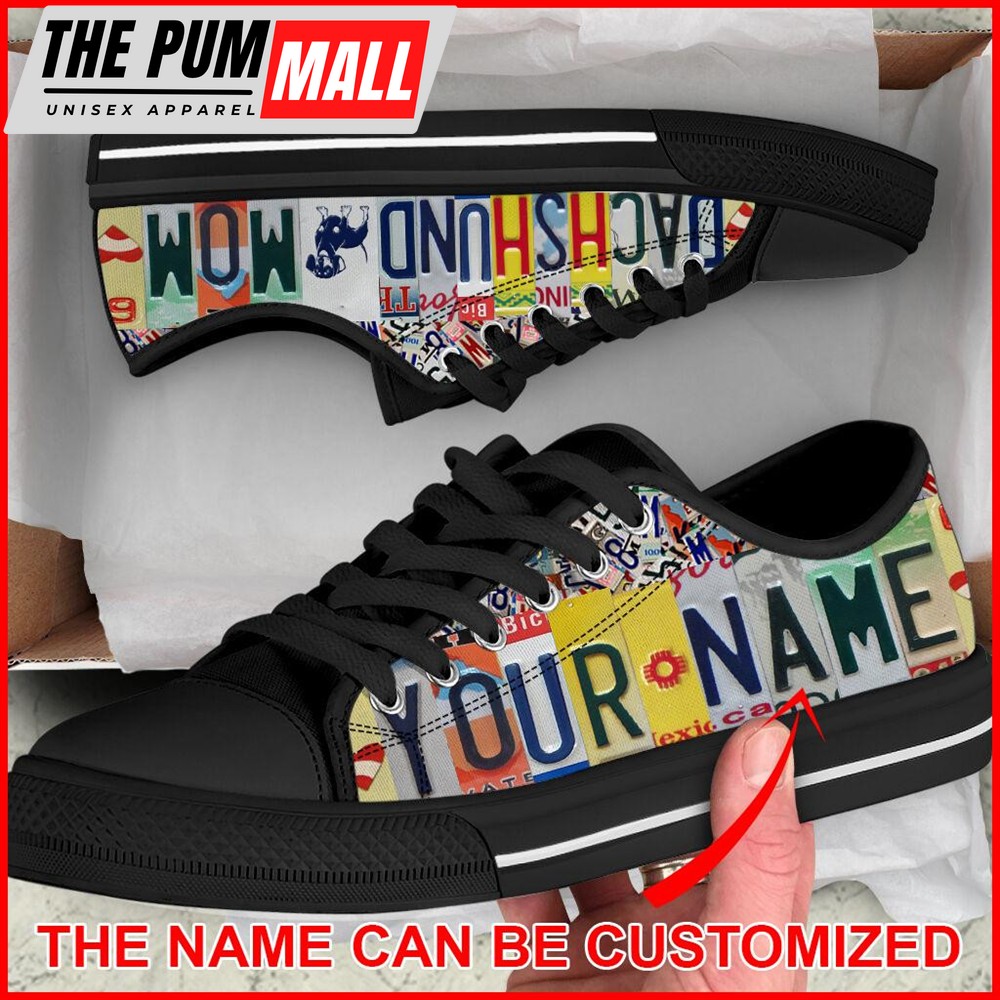 personalized-dachshund-dog-mom-license-plate-low-top-low-top-sneaker-sneaker-f-f78dfdov Personalized Dachshund Dog Mom License Plate Low Top Low Top Sneaker – Sneaker For Dog Walking – Best Shoes For Dog Lover