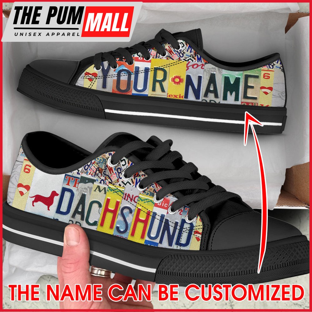 personalized-dachshund-license-plates-low-top-sneaker-dog-walking-shoes-men-wo-dtpsedzm Personalized Dachshund License Plates Low Top Sneaker – Dog Walking Shoes Men Women – Best Shoes For Dog Lover