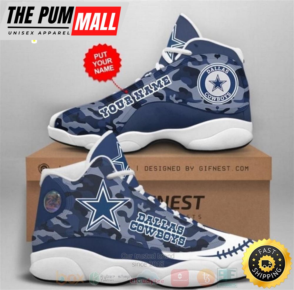 Personalized Dallas Cowboys Nfl Team Custom Blue Camo Air Jd 13 Shoes