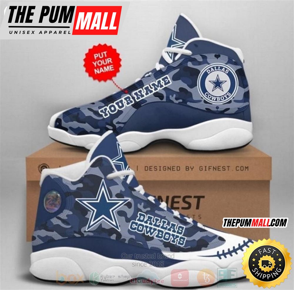 Personalized Dallas Cowboys Nfl Team Custom Blue Camo Air Jd 13 Shoes