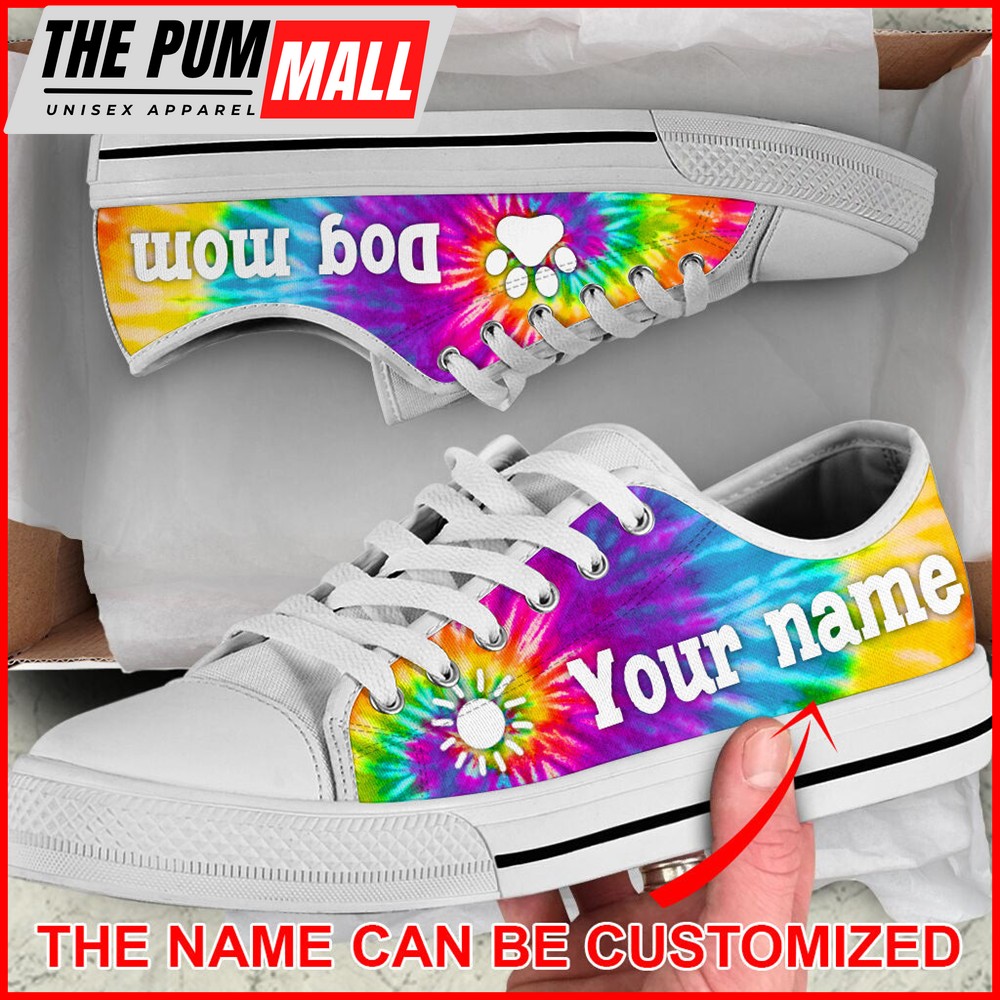 Personalized Dog Mom Bekind Tie Dye Low Top Sneaker – Sneaker For Dog Walking – Best Shoes For Dog Lover