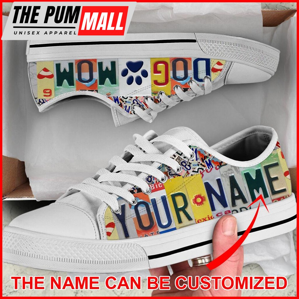 Personalized Dog Mom Custom License Plate Low Top Sneaker – Sneaker For Dog Walking – Best Shoes For Dog Lover