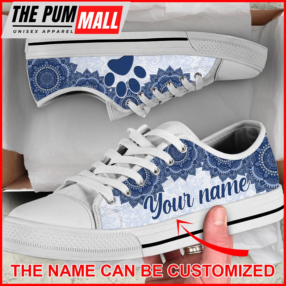 Personalized Dog Paw Custom Mandala Luxury Low Top Sneaker – Sneaker For Dog Walking – Best Shoes For Dog Mom