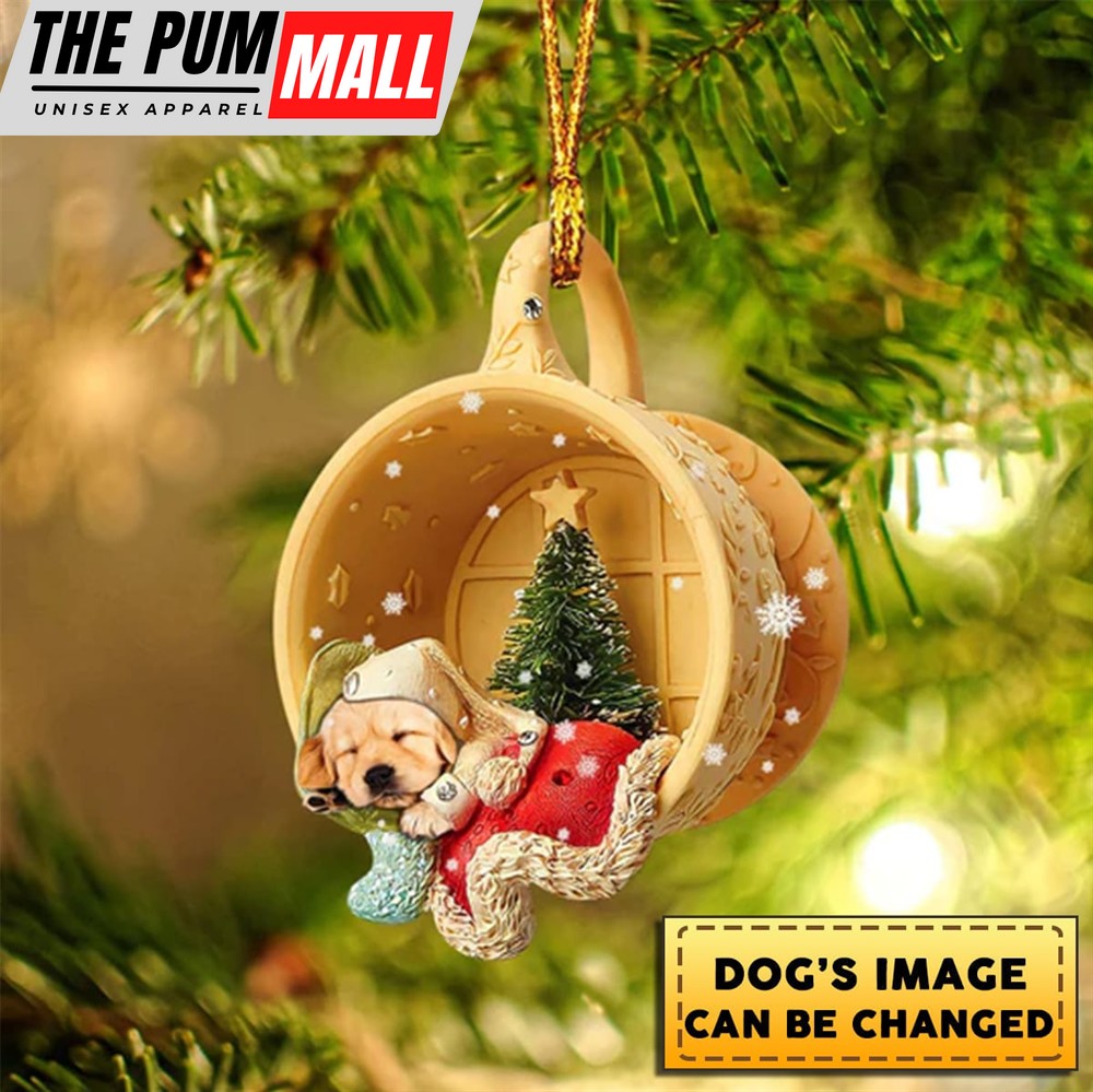 Personalized Dog Sleeping In A Tiny Cup Christmas Holiday Two Sided Ornament – Best Gifts for Dog Lovers Limited Edition