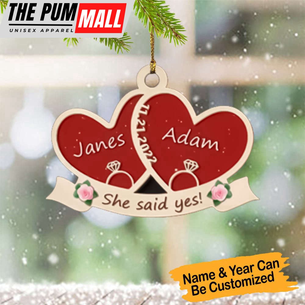 Personalized First Christmas Married Ornament 2023 She Said Yes For Couple Limited Edition