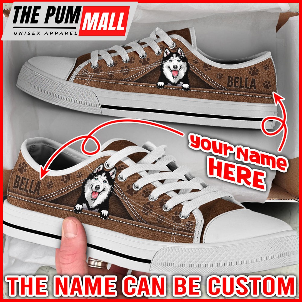 Personalized Husky Dog Lover Shoes Peeking Low Top Sneaker – Dog Walking Shoes Men Women – Best Gift For Dog Mom