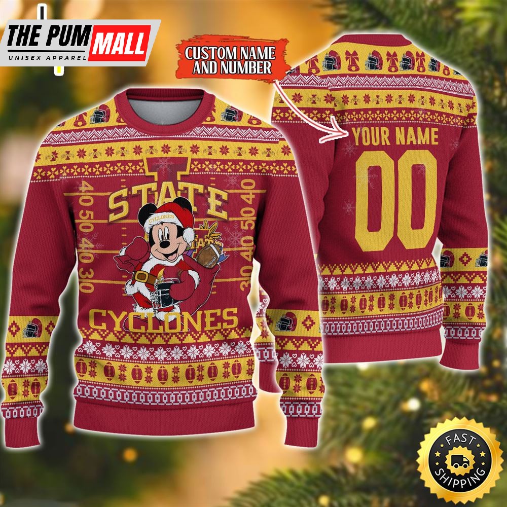 Personalized Iowa State Cyclones Mickey Ugly Christmas Sweater