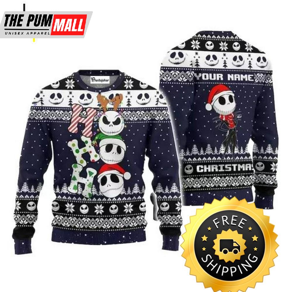 Personalized Jack Skellington HoHoHo Ugly Sweater, Halloween Christmas Sweater