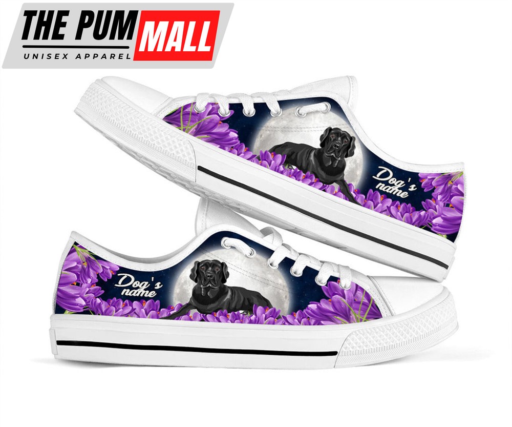 Personalized Labrador Retriever Black And Purple Flower Low Top Sneaker – Sneaker For Dog Walking – Best Shoes For Dog Lover