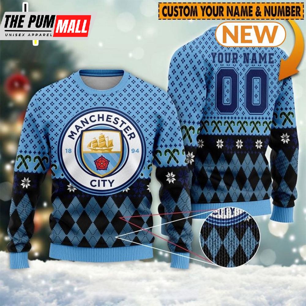 Personalized Manchester City Ugly Christmas Sweater Shirt, Sweatshirt