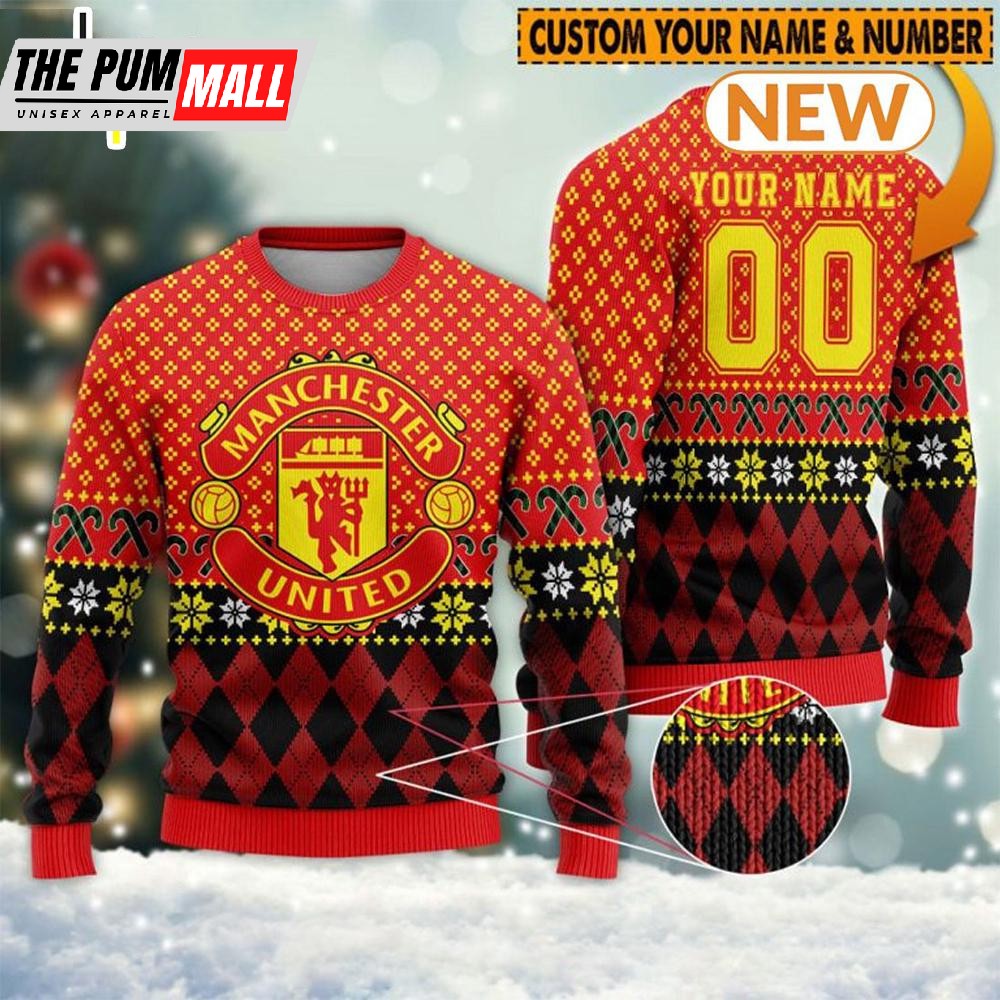 Personalized Manchester United Ugly Christmas Sweater Shirt, Sweatshirt