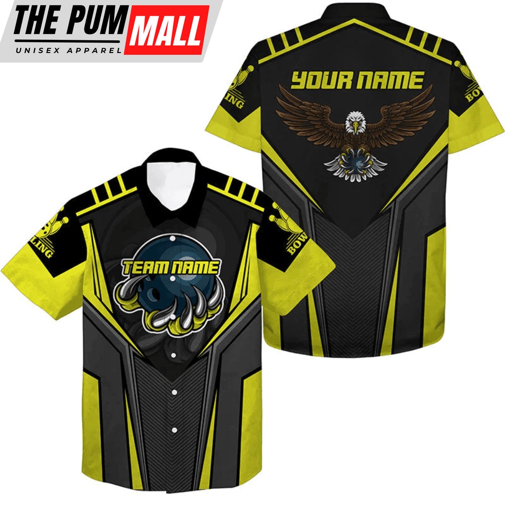 Personalized Men s Hawaiian Bowling Shirt for Eagle Team: Custom Name & Team Name