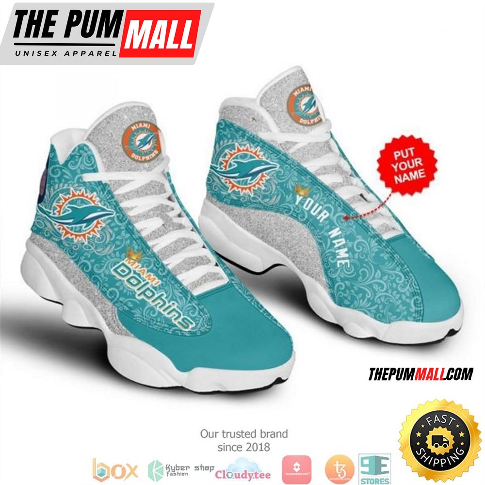 Personalized Miami Dolphins Football Nfl 18 Big Logo Air Jd 13 Sneaker Shoes