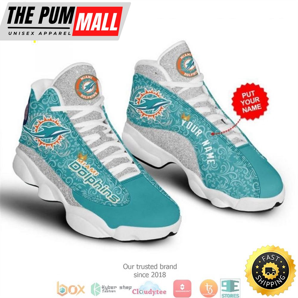 Personalized Miami Dolphins Football Nfl 18 Big Logo Air Jd 13 Sneaker Shoes