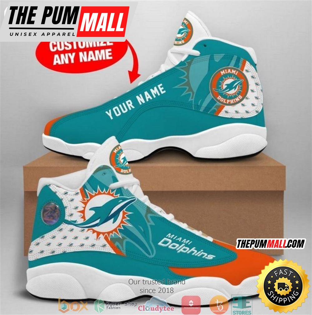 Personalized Miami Dolphins Nfl Big Logo Air Jd 13 Sneaker Shoes
